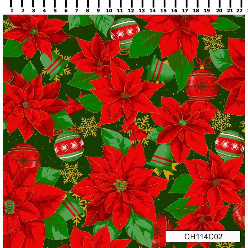 Tela algodón  Poinsetia - Nv - 23 - Verde - B-FM - 1 metro 