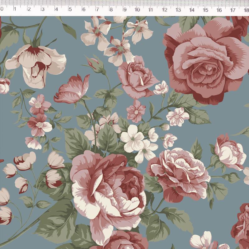 Tela algodón patchwork ROSES IN BLOOM - Azul - 1 metro   