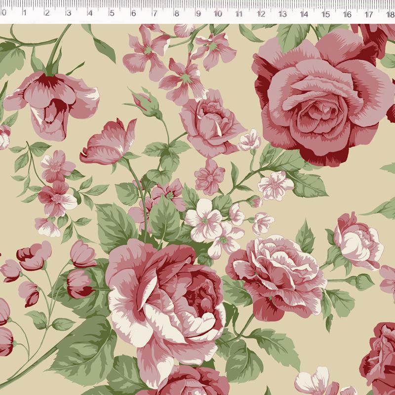 Tela algodón patchwork ROSES IN BLOOM - Beige - 1 metro 