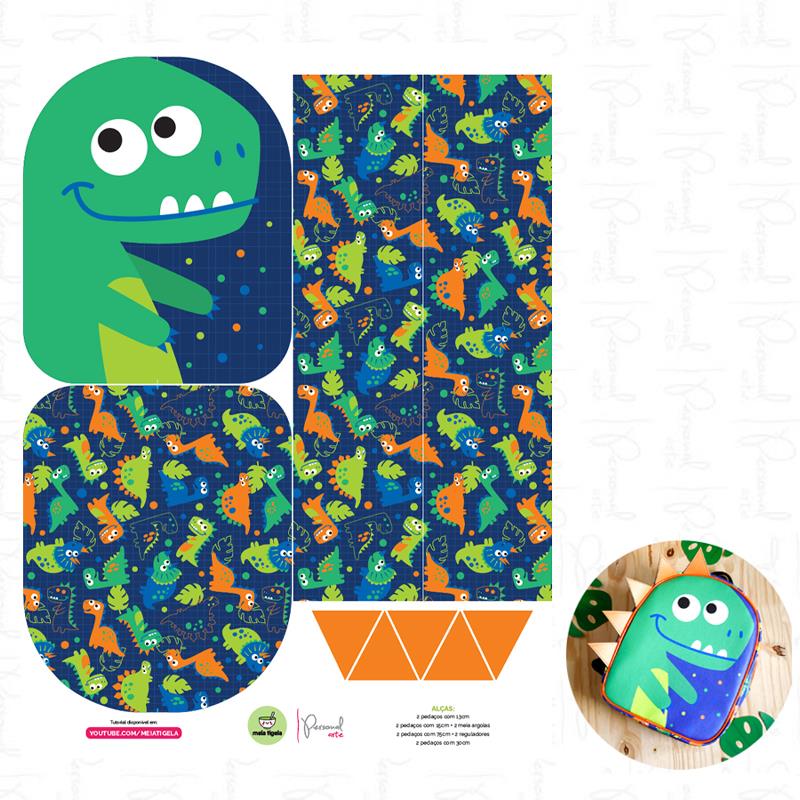 Panel sintético mochila mediana - Dinosaurio