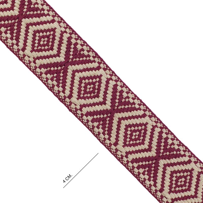 Cinta espiga étnica alg. 4 cm. - Granate+Beige