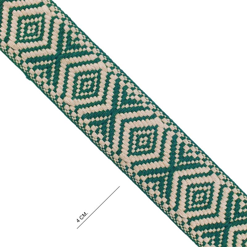 Cinta espiga étnica alg.4 cm. - Botella+Beige - 15 m. 