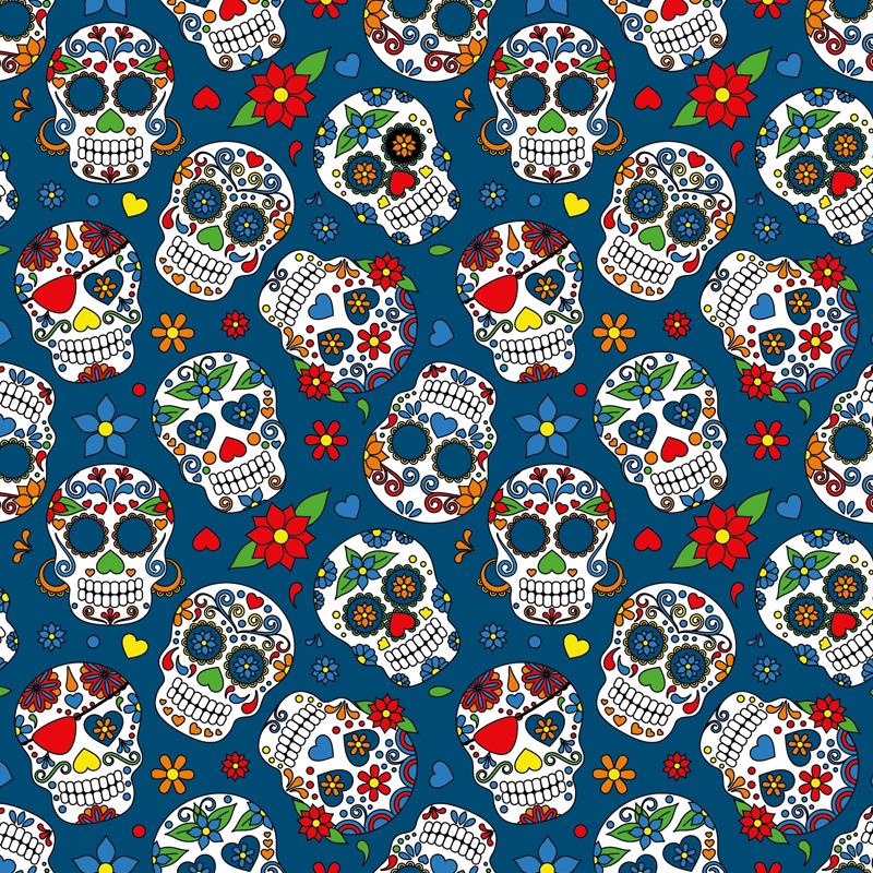 Tela algodón popelin estampado patchwork - Azul - 1 metro