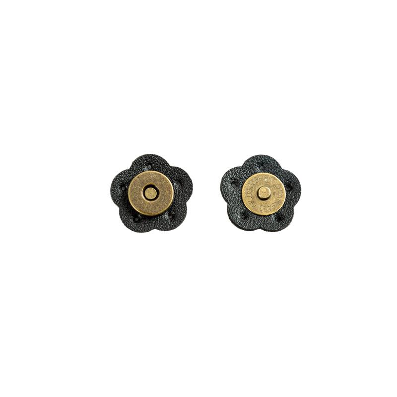 Botón iman coser 14 mm. flor polipiel Negro