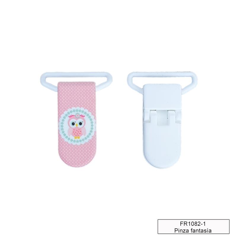 Pinza forma plástico chupetero - buho rosa
