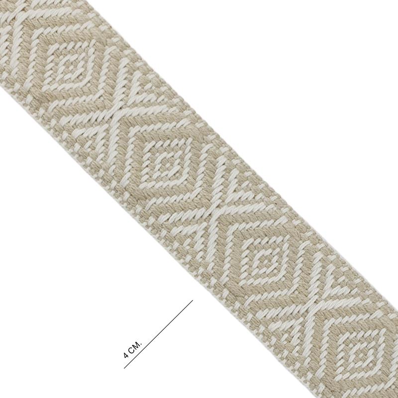 Cinta espiga étnica algodón 4 cm. - Beige+Marfil