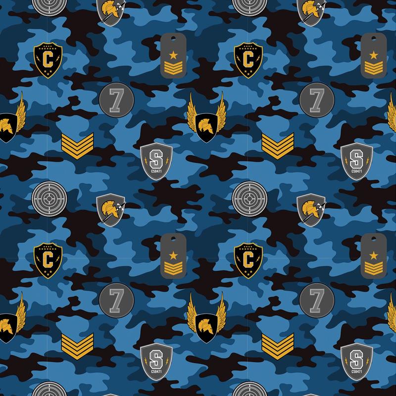 Tela algodón popelín estampado patchwork - Azul -1 metro