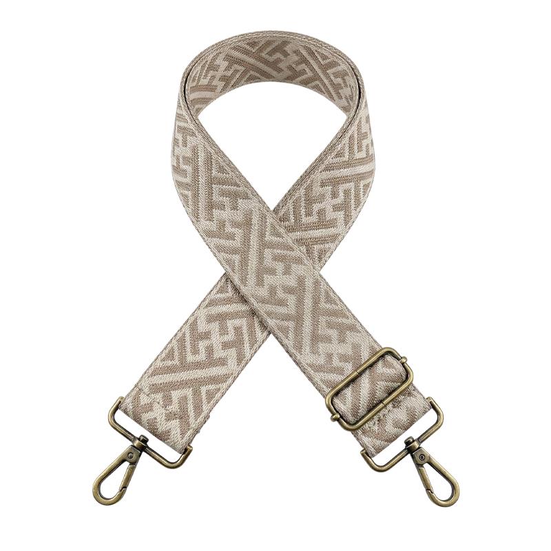 Correa para bolso intercambiable beige con estampado y mosquetones metálicos