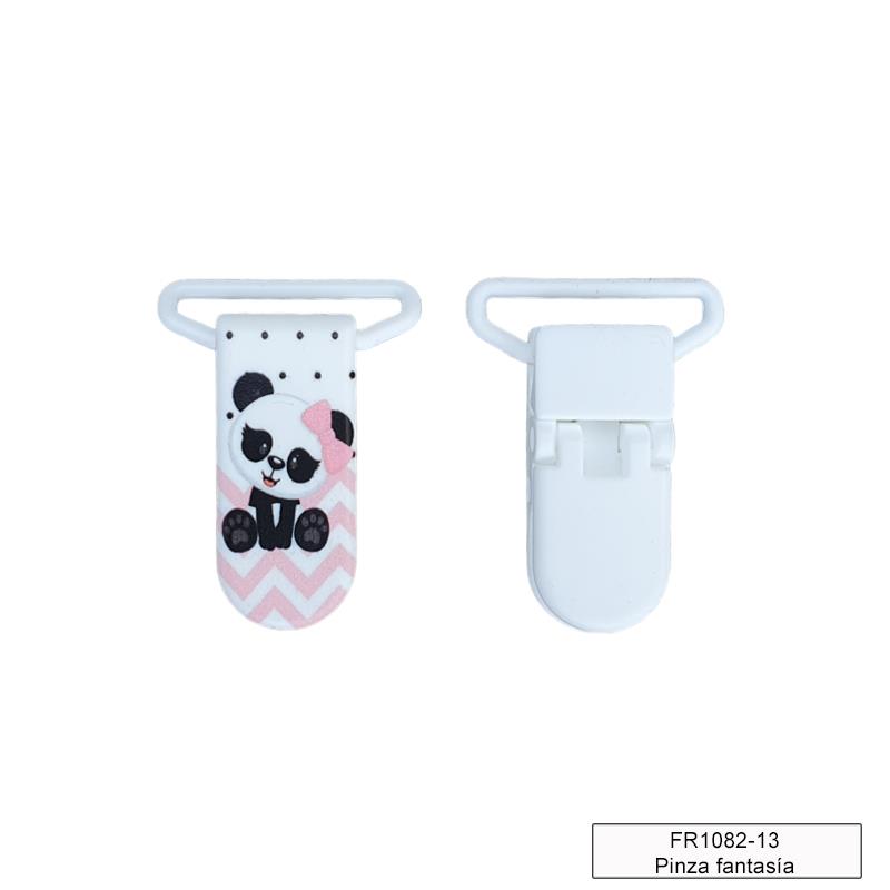 Pinza forma plástico chupetero - panda rosa