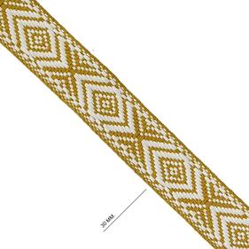 Cinta espiga étnica algodón 3 cm. - Mostaza + Blanco - 15 metros   | MC2127-106 | MODELOS CINTAS ETNICAS