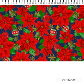 Tela algodón  Poinsetia - Nv - 23 - Azul - B-Fernando Maluhy - 1 metro    | CH114C01