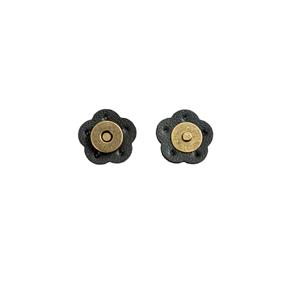 Botón iman coser 14 mm. + flor polipiel - Negro - 6 blister   | FR5041