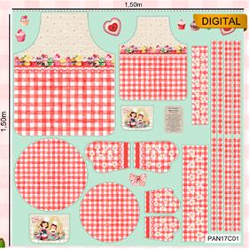 Tela algodón digistal. - Panel vamos a cocinar - Rojo - B-FM - 1 metro  | PAN17C01 | MAS MODELOS PANELES ALGODÓN