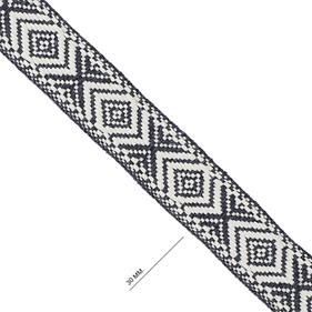 Cinta espiga étnica algodón 3 cm. - Gris + Blanco - 15 metros   | MC2127-005 | MODELOS CINTAS ETNICAS