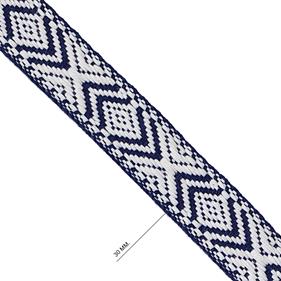 Cinta espiga étnica algodón 3 cm. - Marino + Blanco - 15 metros   | MC2127-003 | MODELOS CINTAS ETNICAS