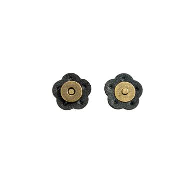 Botón iman coser 14 mm. + flor polipiel - Negro - 6 blister   | FR5041
