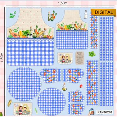 Tela algodón dig. - Panel vamos a cocinar - Azul -  B-FM - 1 metro  | PAN16C01 | MAS MODELOS PANELES ALGODÓN