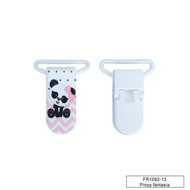 Pinza forma plástico chupetero - Panda rosa - 5 unid.   | FR1082-13