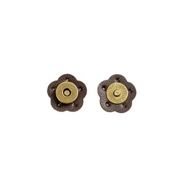 Botón iman coser 14 mm. + flor polipiel - Marrón - 6 blister   | FR5042