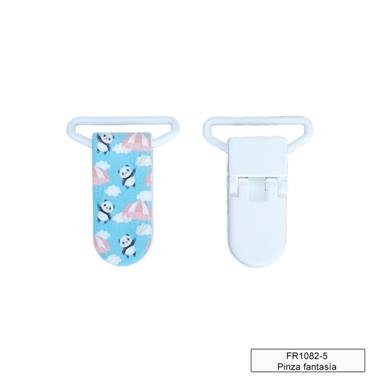 Pinza forma plástico chupetero - Pandas celeste - 5 unid.   | FR1082-5